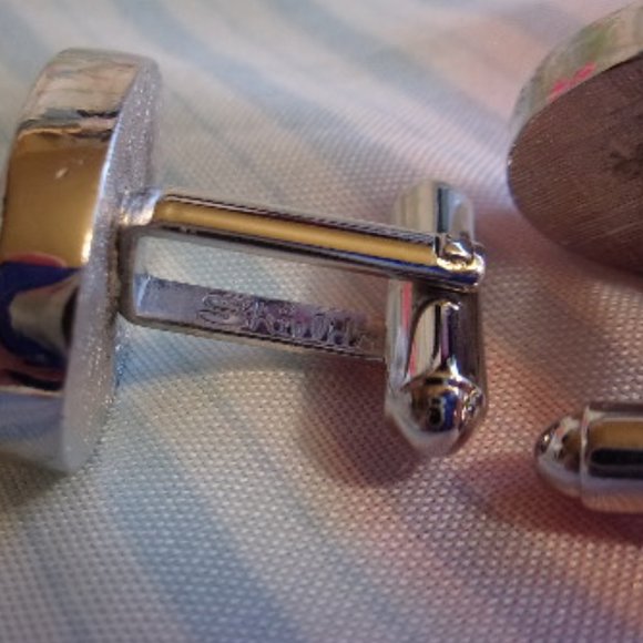Vintage Shields Silver Tone Blue Stone Cuff Links - Picture 4 of 5
